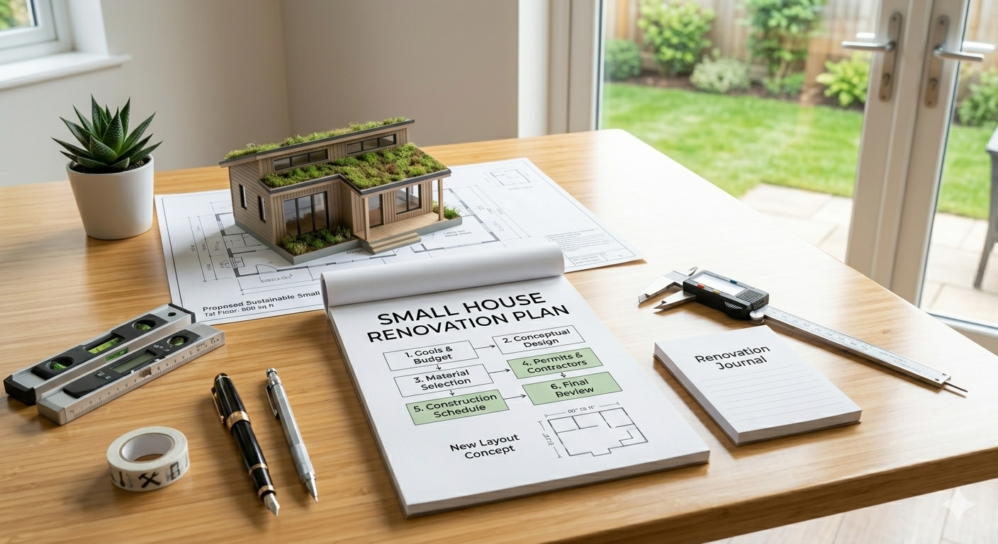 Renovation planning materials showing how to plan a small house renovation project effectively